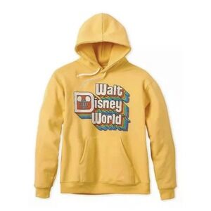 Disney Parks Walt Disney World Retro Rainbow Logo Yellow Hoodie Sweatshirt XL